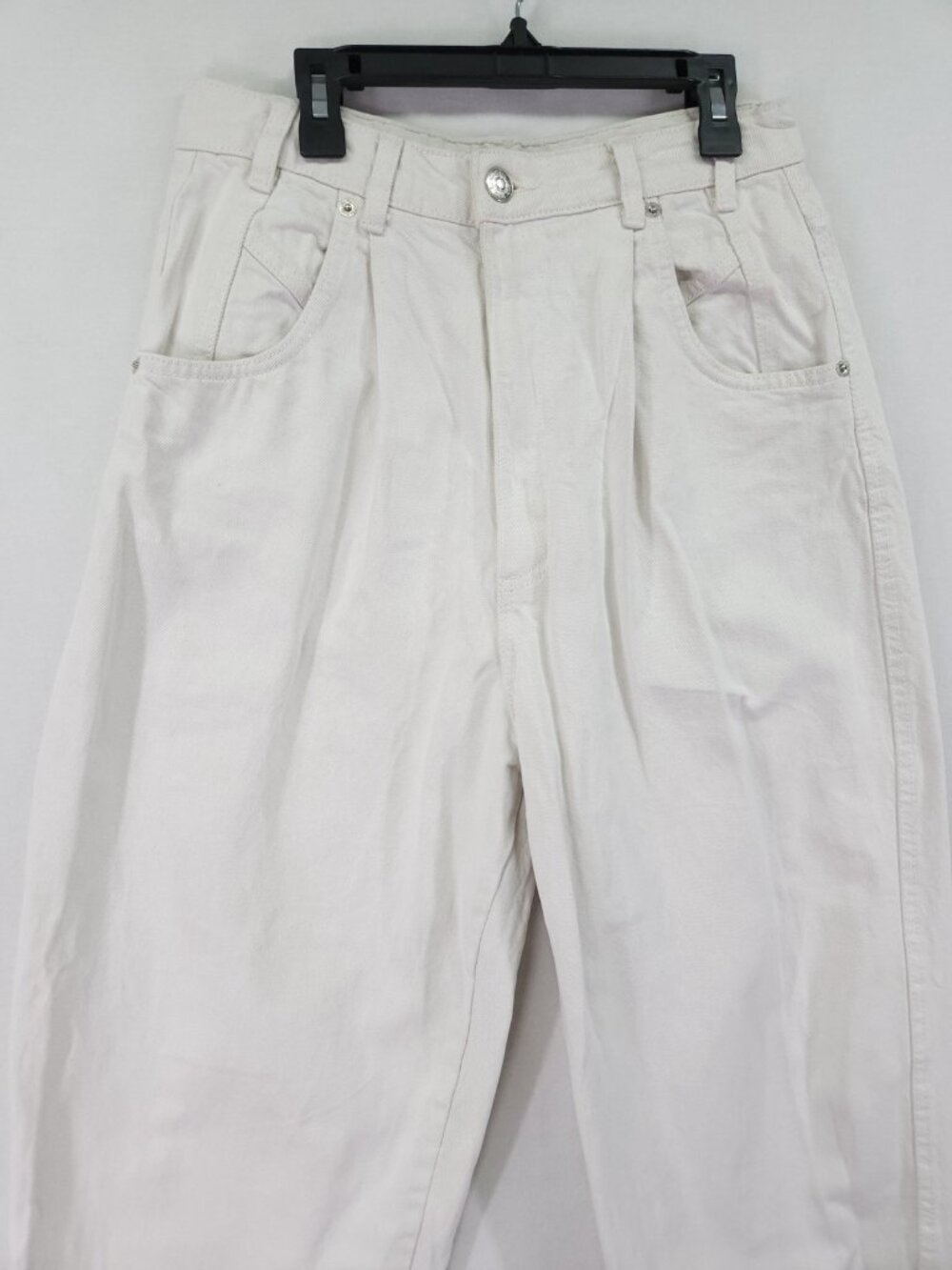 Zara High Waist Pleated Jeans Ivory Balloon Barrel Leg Womens Size 6 (27x26) - Picture 13 of 14